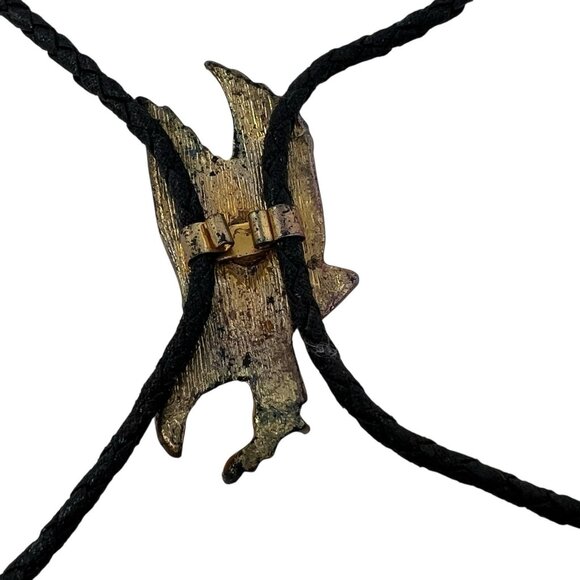 Vintage Bolo Western Tie Bald Eagle Gold Silver Retro Leather Braided Cord USA - Picture 3 of 4